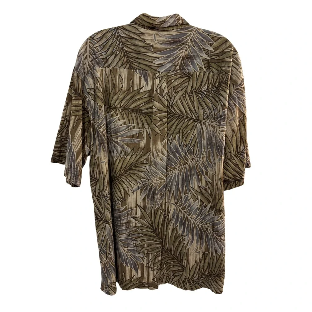 Tori Richard Aloha Shirt Mens XL Brown Palm Leaf Cotton Lawn Made‎ in Hawaii